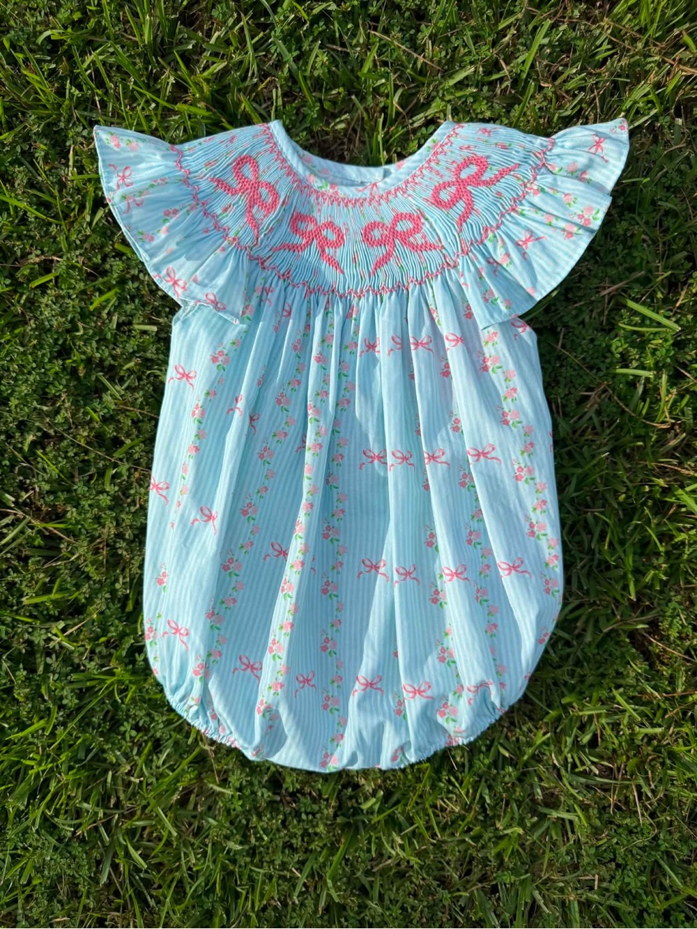 Pink Bow Hand Smocked Bubble